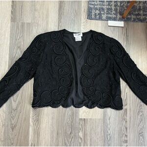 Brilliante by J.A. Vintage Black Crop Sequin Silk Jacket